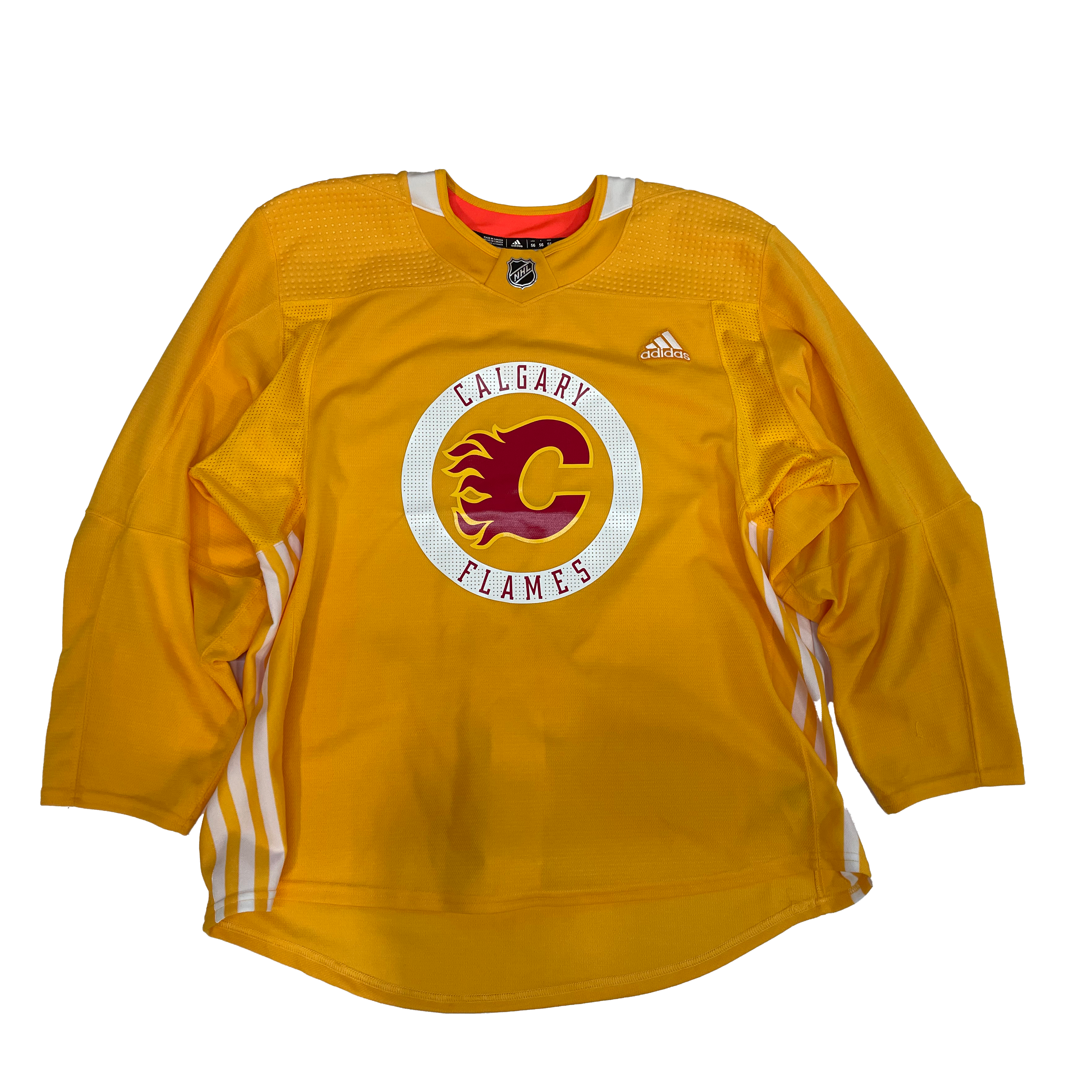 LNH - Maillot d'entraînement Adidas d'occasion des Flames de Calgary (jaune)